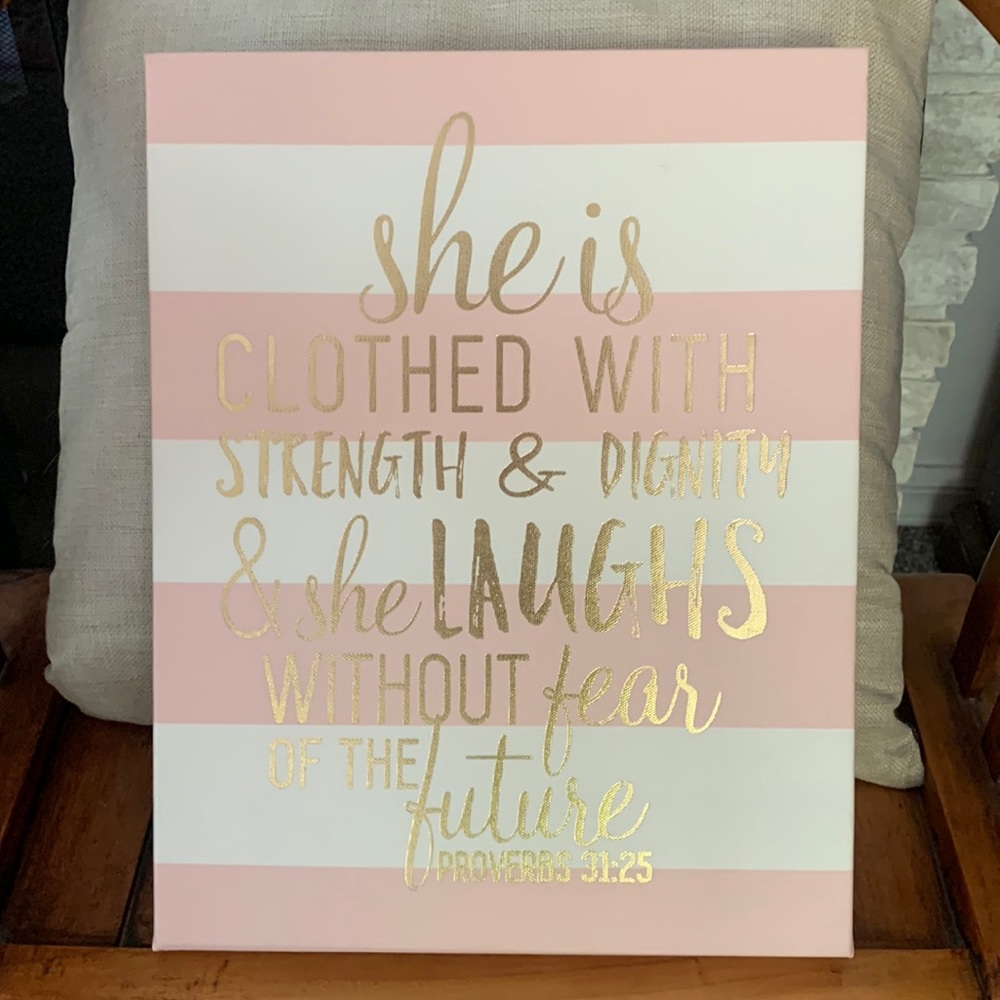 Proverbs 31:25 inspirational wooden frame